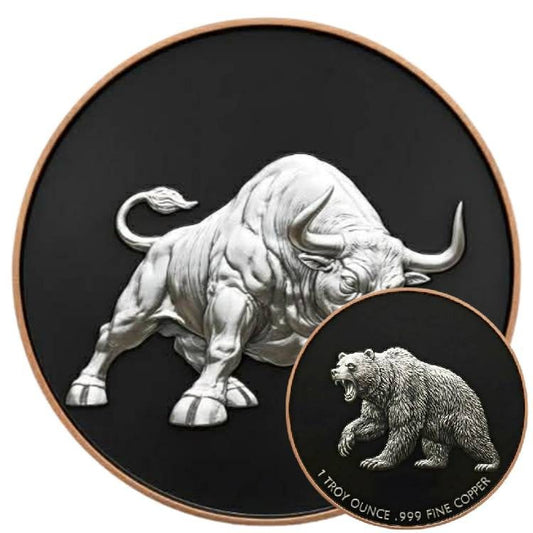 2026 Rogue Island Mint Premium Bull & Bear HR Enameled 1 oz Copper Round