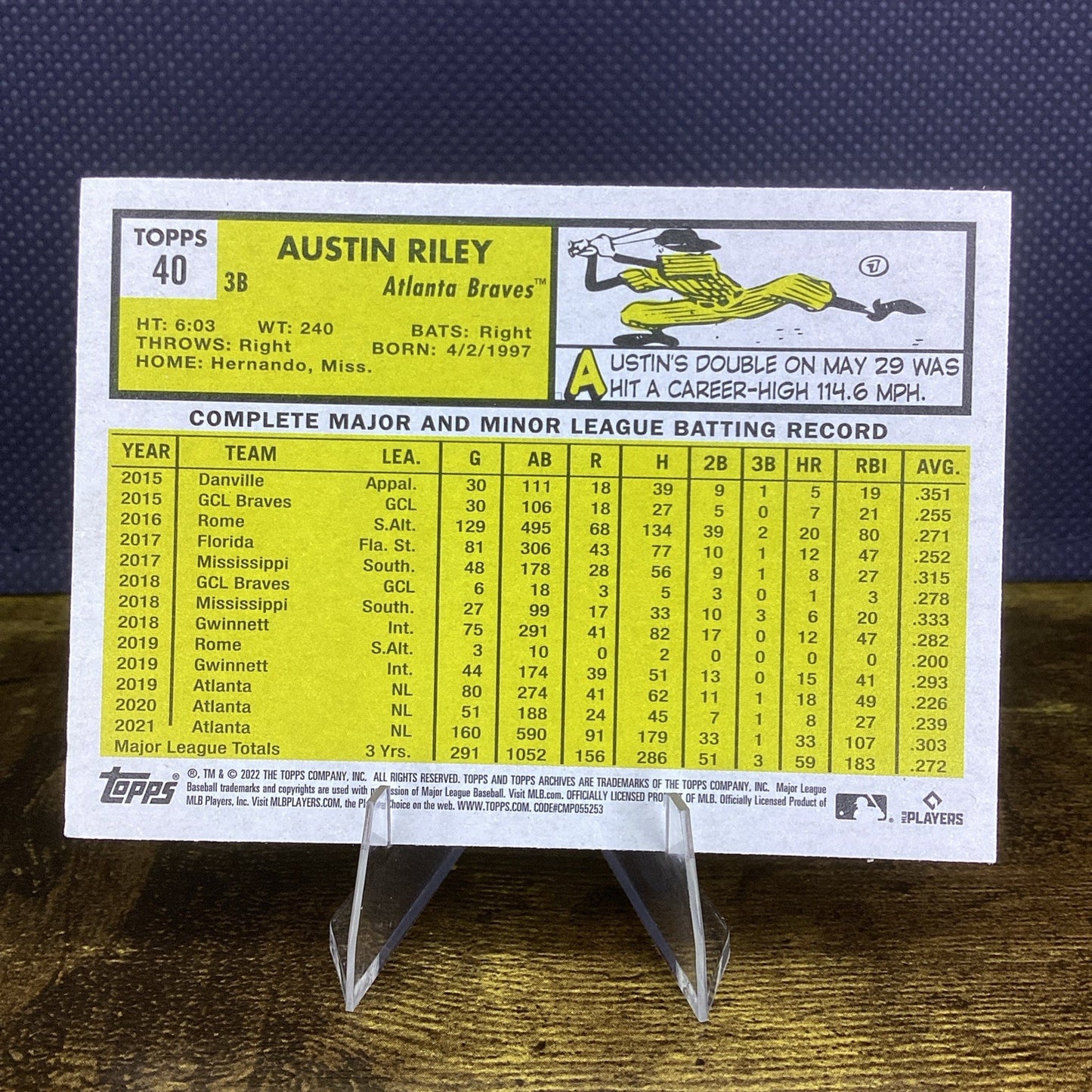 2022 Topps Austin Riley Baseball Cards #40 Atlanta Braves