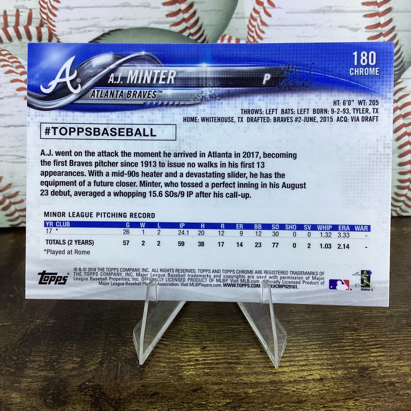 2018 Topps Chrome A.J. Minter #180 (RC) Atlanta Braves