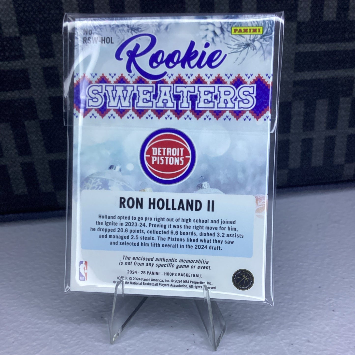 2024-2025 NBA Hoops Ron Holland II Rookie Sweaters #RSW-HOL RC MEM Pistons