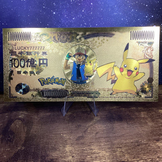 24K Gold-Plated Foil Note Currency Bill Paper Money Novelty POKEMON GO PIKACHU