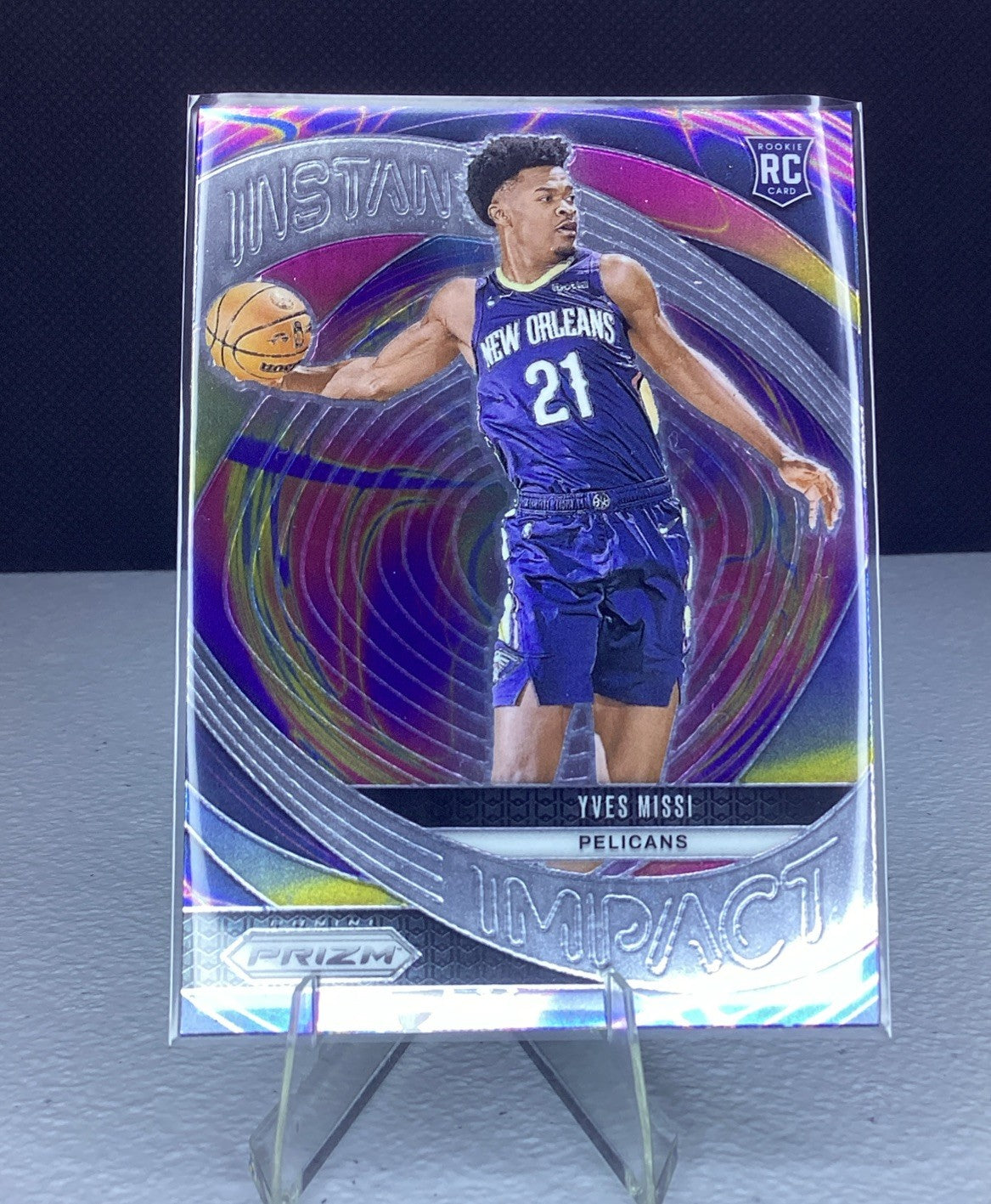 2024-25 Panini Prizm #6 Yves Missi Instant Impact Silver Prizm Pelicans RC