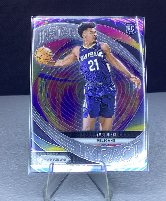 2024-25 Panini Prizm #6 Yves Missi Instant Impact Silver Prizm Pelicans RC