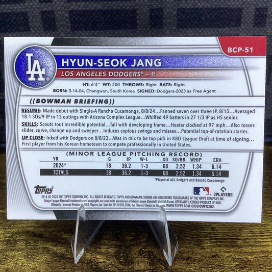 2025 Bowman Chrome Mega Box Hyun-Seok Jang Mojo Refractor #BCP-51 LA Dodgers