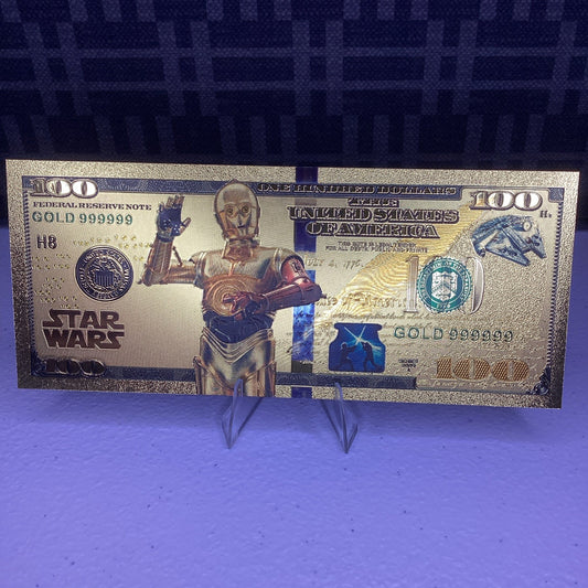 24k Gold Plated - C3P0 - Star Wars Banknote Novelty Collectible