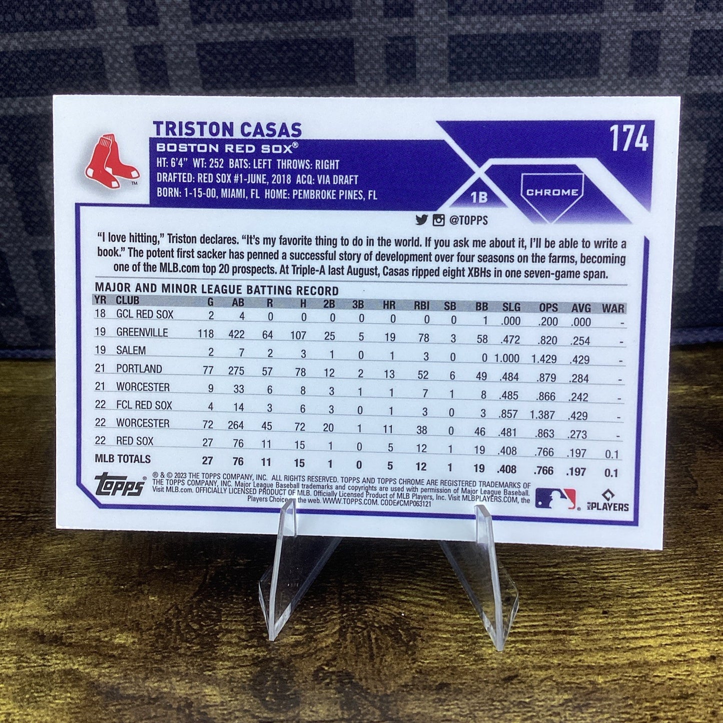 Triston Casas 2023 Topps Chrome Base Rookie Card RC Boston Red Sox #174