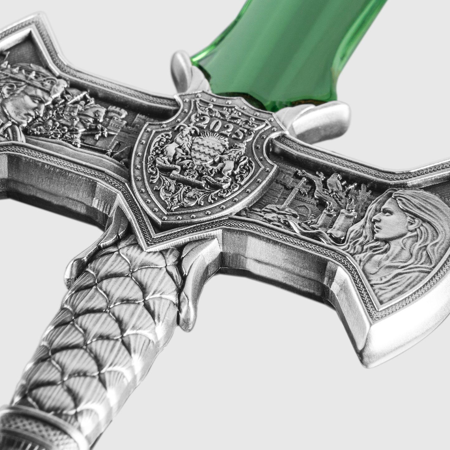 2025 Chad Excalibur Legend of King Arthur 1oz 999 Silver Coin Green Crystal