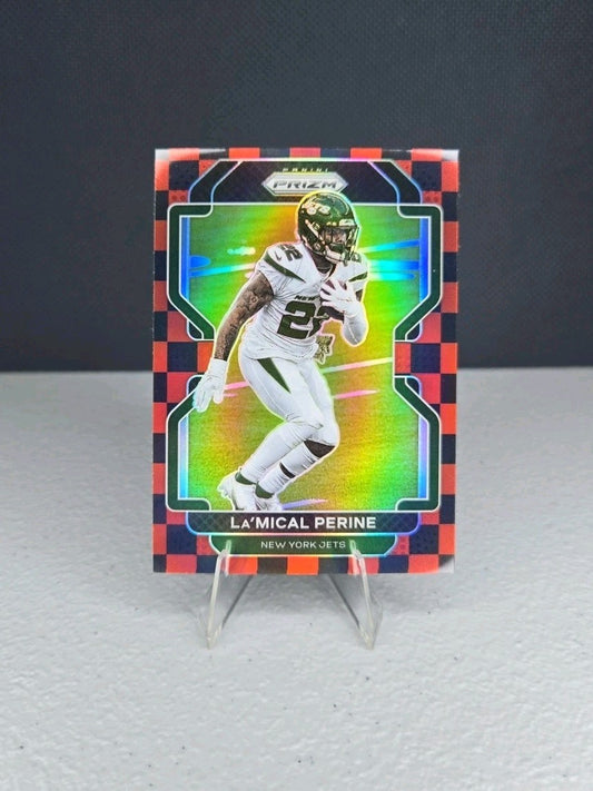 2021 Panini Prizm La'Mical Perine Red & Black Checkerboard #88 Jets