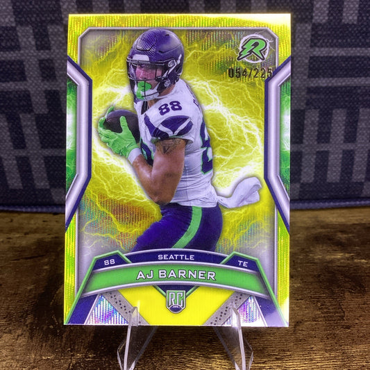 2024 Topps Resurgence Rookies AJ Barner #185 Yellow Surge Refractor /225 (RC)