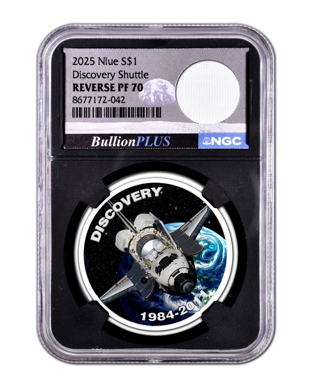 Niue 2025 Discovery Space Shuttle Flown Payload Bay Liner NGC PF70 1 oz Silver