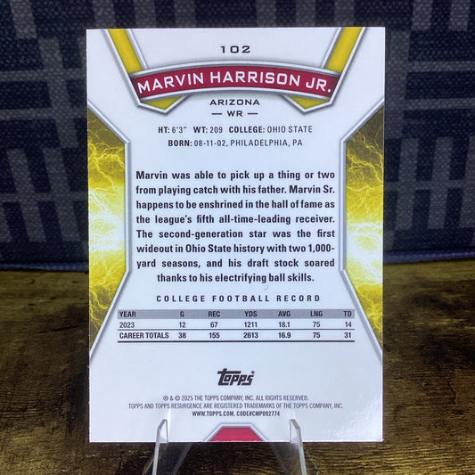 2025 Topps Resurgence Marvin Harrison Jr RC 124/275 Arizona #102 Blue Parallel