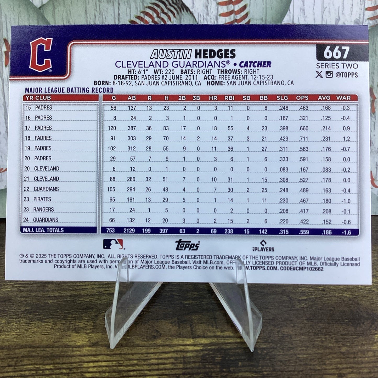 2025 Topps Series 2 Baseball Rainbow Foil Austin Hedges # 667 Clevelan Guardians