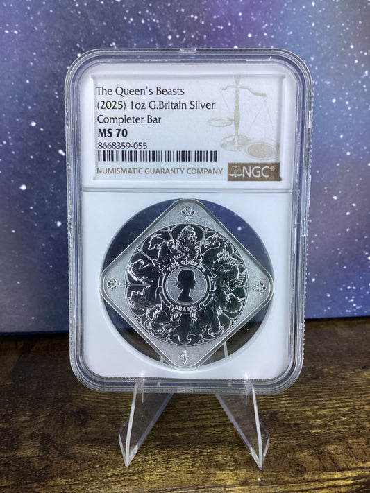 2025 Queen’s Beasts COMPLETER 1 oz Silver Bar NGC MS70 Great Britain Silver