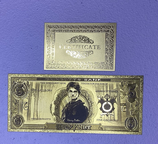24k gold Foil plated harry potter banknote set Hogwarts Collectible