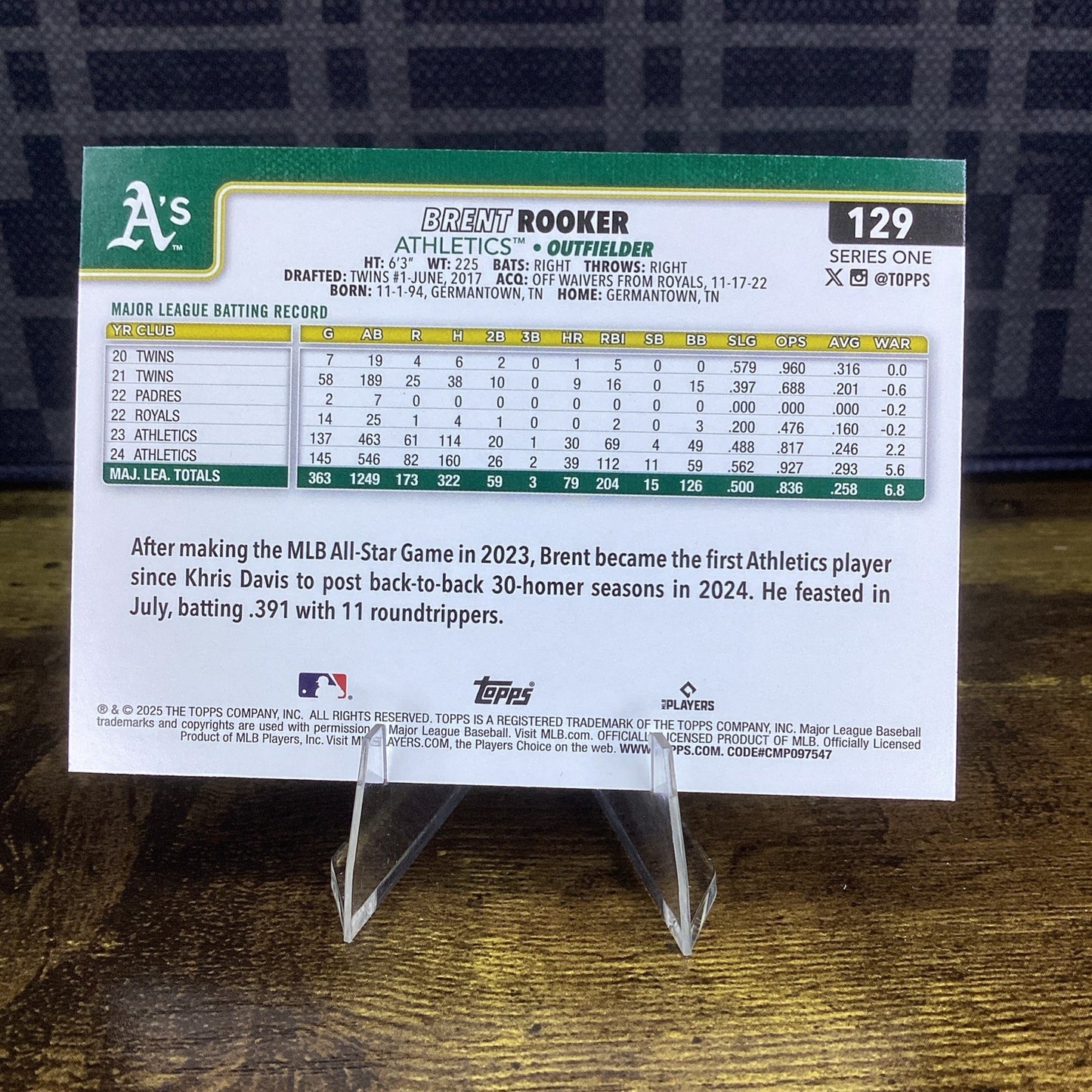 2025 Topps Series 1 - Brent Rooker #129 Rainbow Foilboard
