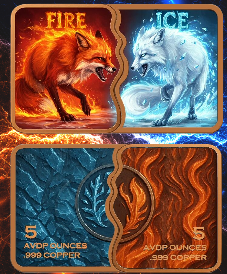 2026 Fire & Ice Fox Fusion Bar Colorized 2 x 5 oz .999 FIne Copper Medal Set
