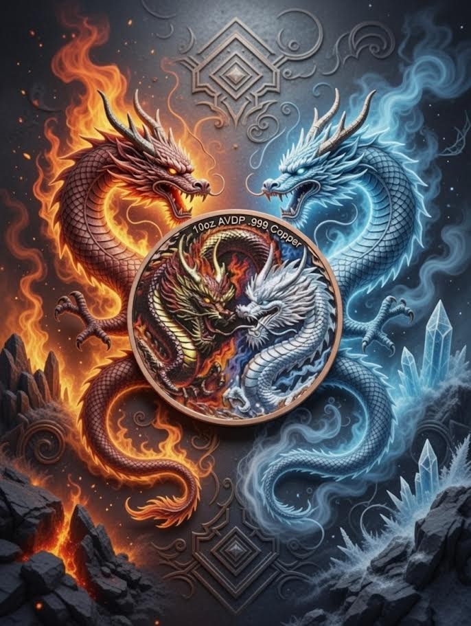 2026 Dragon of Ice vs. Dragon of Fire - 10 Oz .999 Fine Copper Colorized
