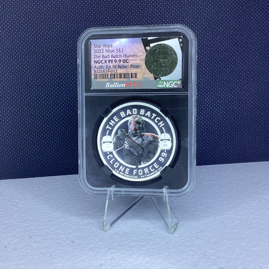2022 NIUE $2 1oz Star Wars The Bad Batch Hunter NGC PF 9.9 UC + Rebel Prop