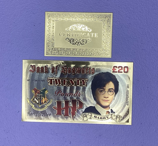 24k Gold Plated Harry Potter Hogwarts Banknote Collectible