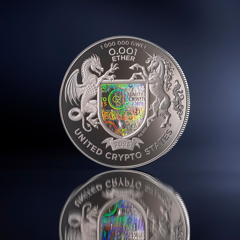 2025 United Crypto States Ethereum 1 oz Silver Coin 0.001 Ether QR Sealed In Box