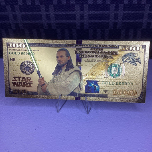 24k Gold Plated - Qui-Gon Jinn - Star Wars Banknote Novelty Collectible