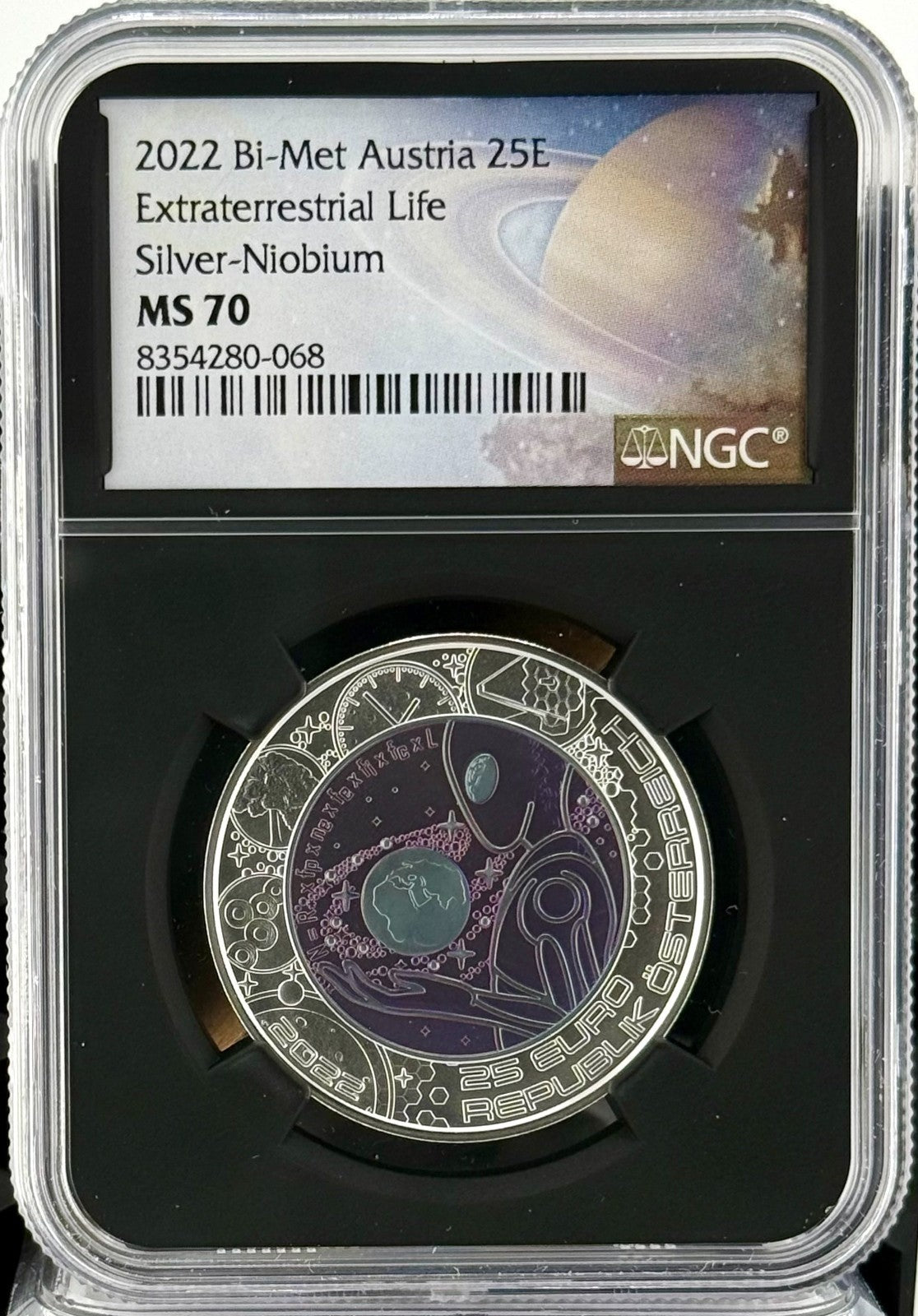 2022 Austria Extraterrestrial Life Silver & Niobium Coin NGC MS 70 Galaxy