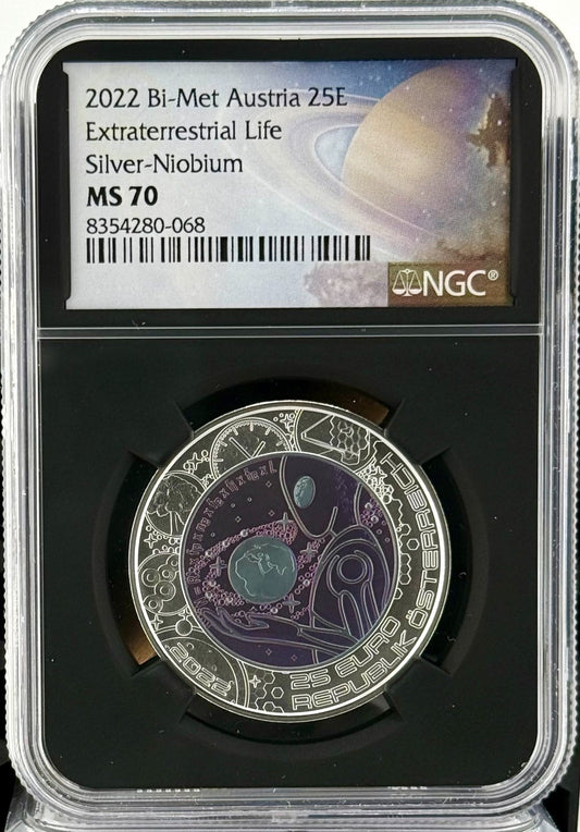 2022 Austria Extraterrestrial Life Silver & Niobium Coin NGC MS 70 Galaxy