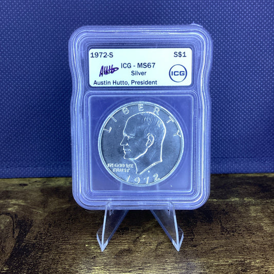 1972-S Eisenhower Silver Dollar ICG MS67 Exclusively Signed by Austin Hutto