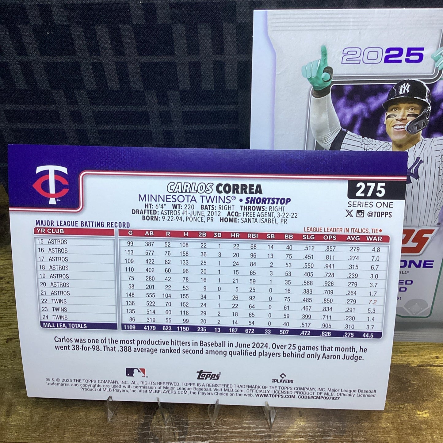 Carlos Correa 2025 Topps Series 1 - Oversized Card (image variation) #275 Twins