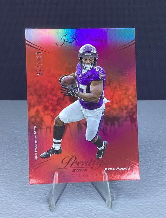 JK DOBBINS 2024 Panini Prestige Xtra Points Premium Red 377/399 #21 RAVENS