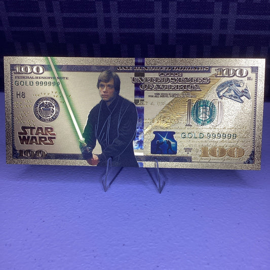 24k Gold Plated - LUKE SKYWALKER - Star Wars Banknote Novelty Collectible