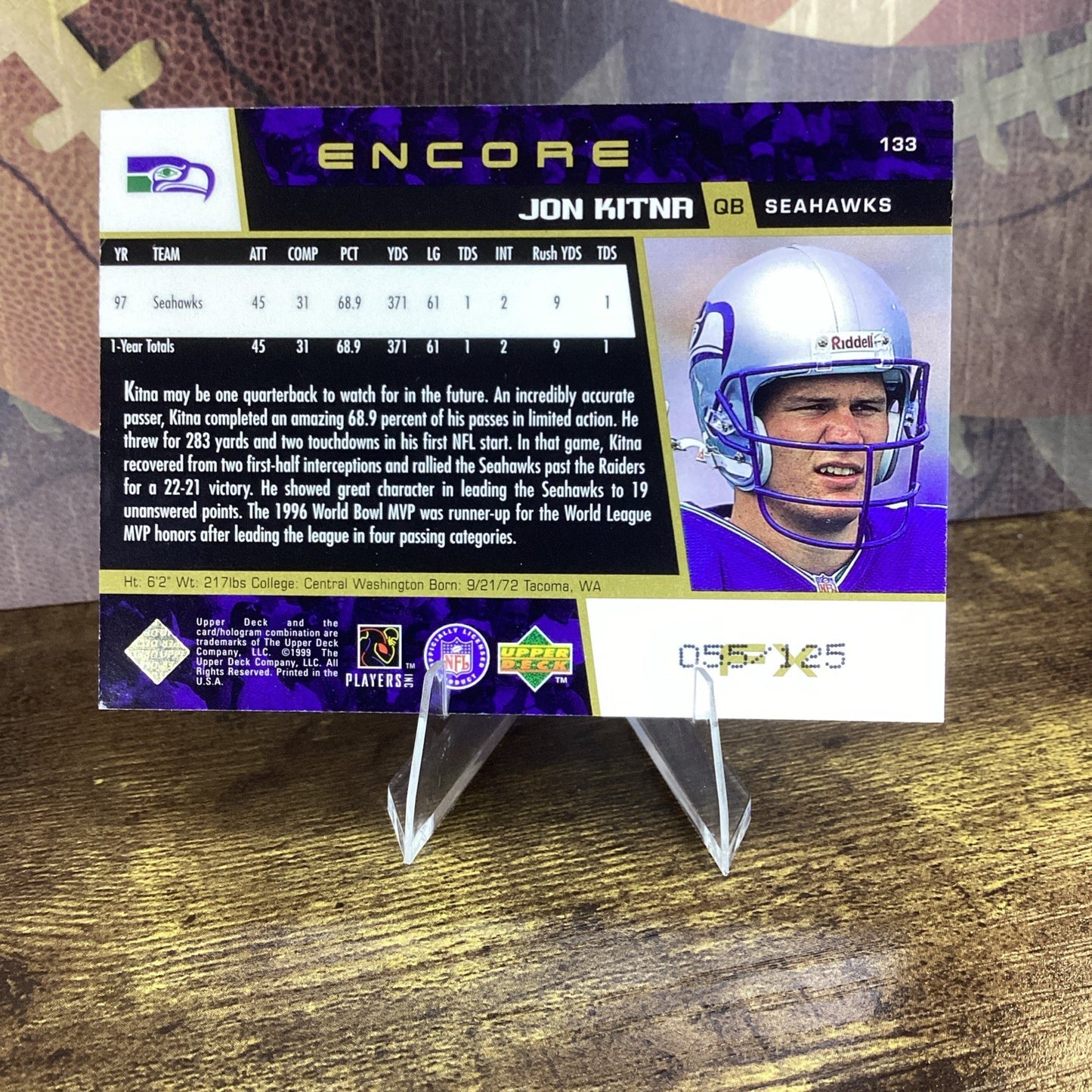 1998 Upper Deck Encore Jon Kitna Seattle Seahawks #133 Gold FX /125