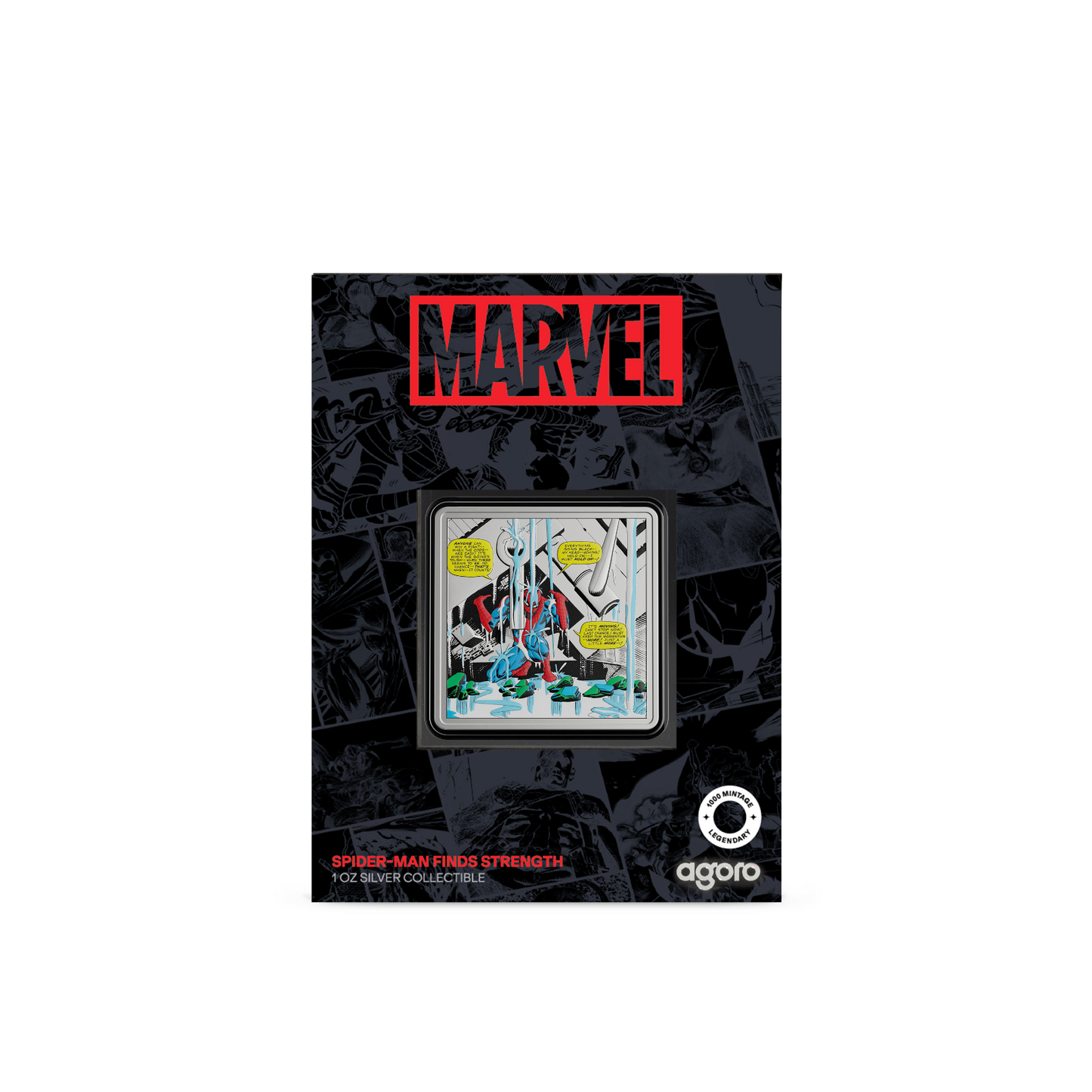 2025 Agoro Marvel  Spider-Man Iconic Moments Spider-Man Finds Strength 1oz Silve