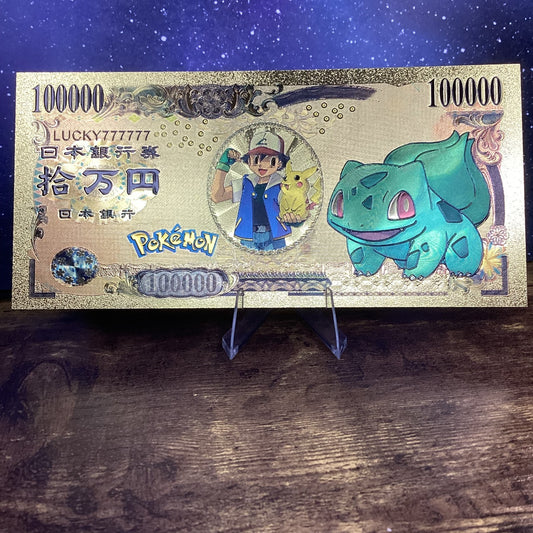 24K Gold-Plated Foil Note Currency Bill Paper Money Novelty POKEMON BULBASAUR
