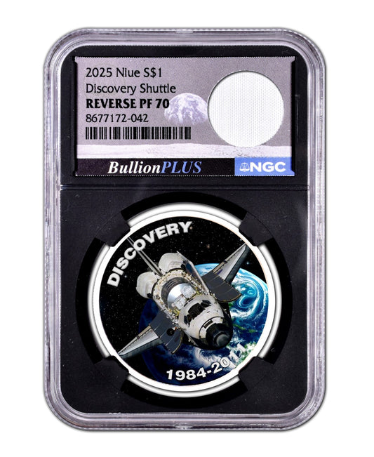 Niue 2025 Discovery Space Shuttle Flown Payload Bay Liner NGC PF70 1 oz Silver
