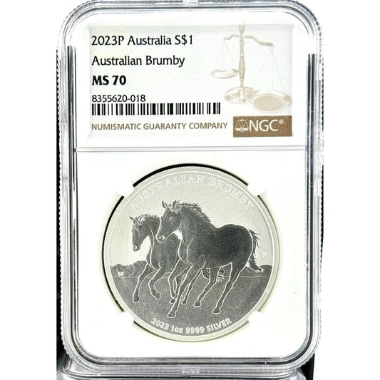 2023 Australia Brumby Horse BU 1 oz .999 Silver Coin - NGC MS 70