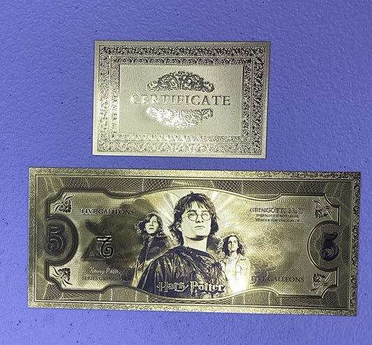 24k gold Foil plated harry potter banknote set Hogwarts Collectible