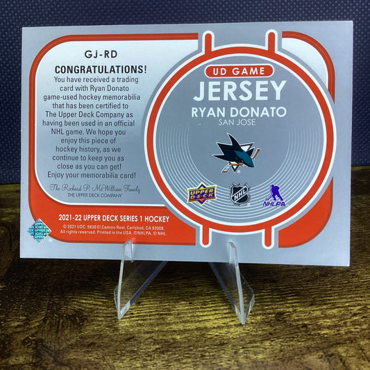 2021-22 Upper Deck Game Jersey Ryan Donato Game Used Jersey Patch