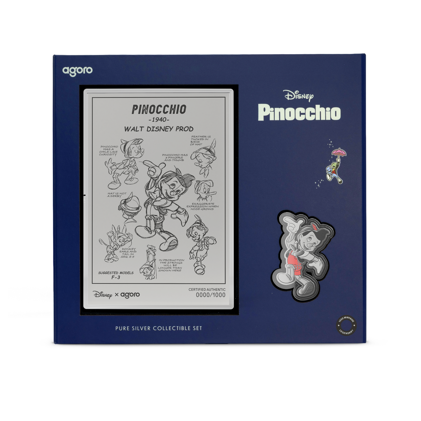 2026 Agoro Disney Pinocchio 3/4oz Silver Coin + 5g Silver Foil Boxed Set NEW