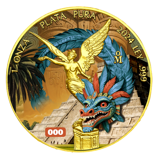 2024 Mexico Libertad Golden Aztec Dragon Edition 1 oz Silver Coin with 24k