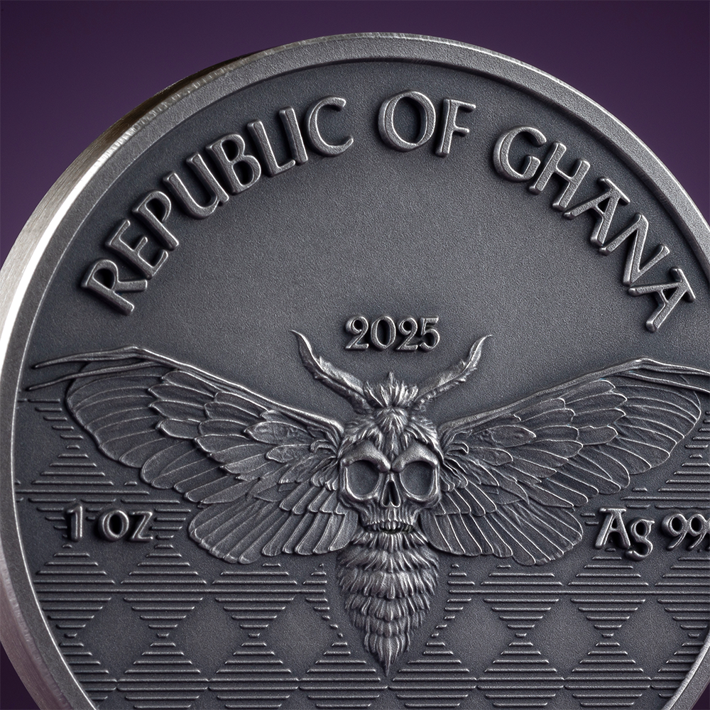 2025 Ghana 1 oz Silver High Relief Pirate Memento Mori NGC MS70 Antiqued FR