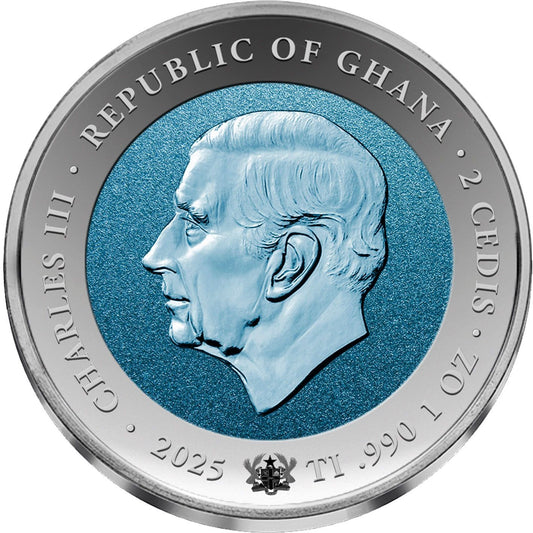 2025 Ghana First Man on the Moon 1 oz Titanium Coin Astronaut Box/COA