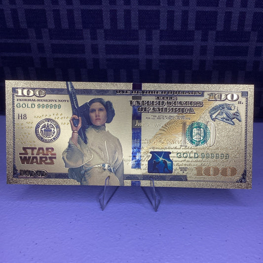 24k Gold Plated - PRINCESS LEIA - Star Wars Banknote Novelty Collectible