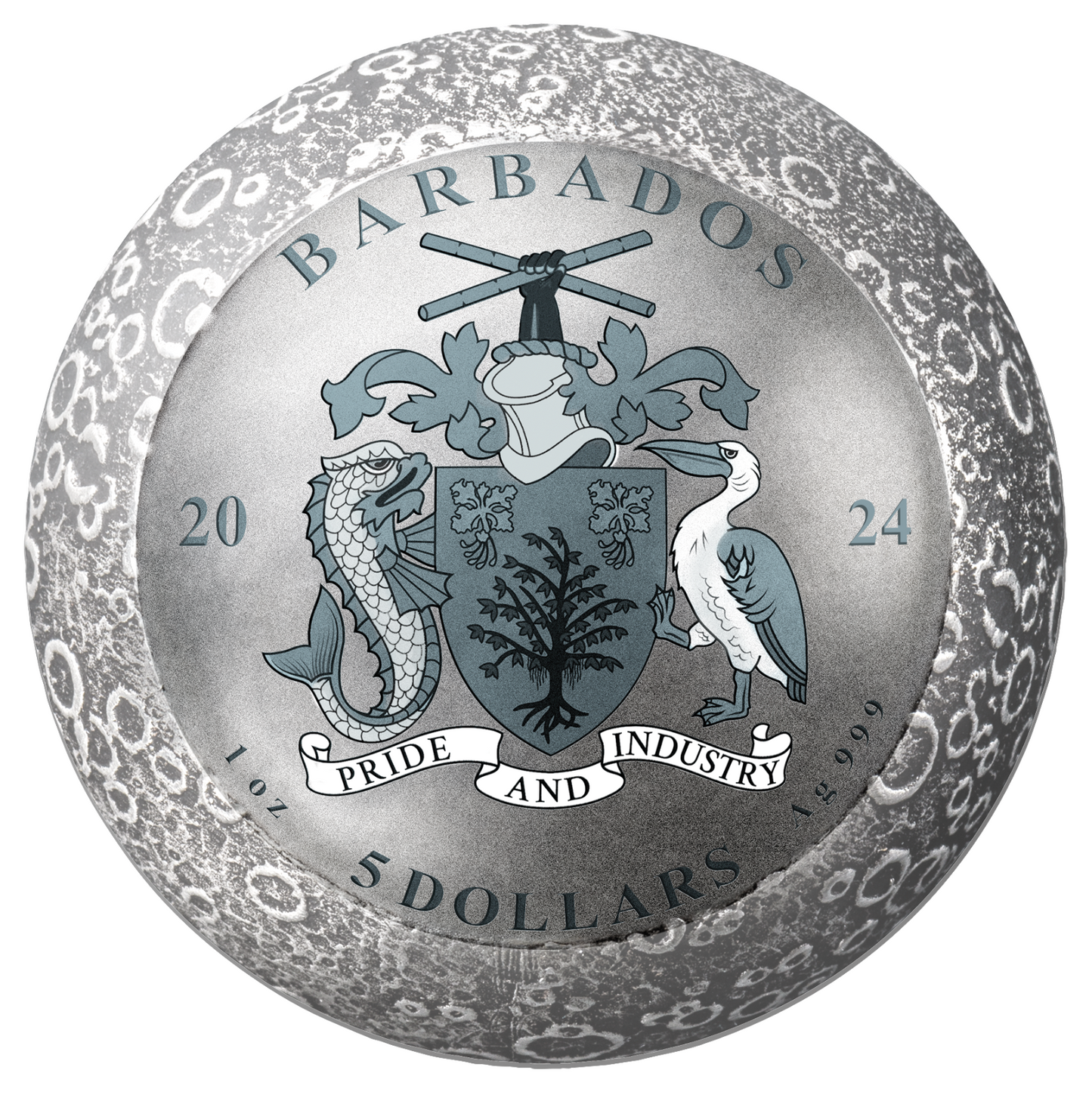 2024 Barbados 55th Ann. of Apollo 11  Moon Landing Spherical 1 oz Silver Coin