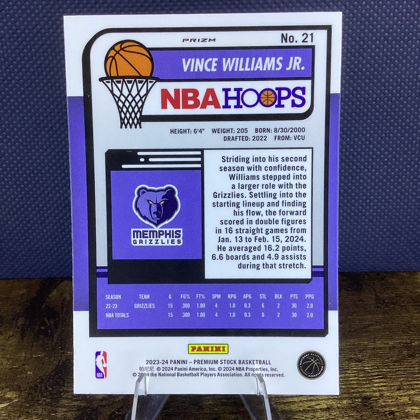 2023-24 Panini Nba Hoops Premium Stock - Vince Williams Jr. #21 Pulsar Prizm