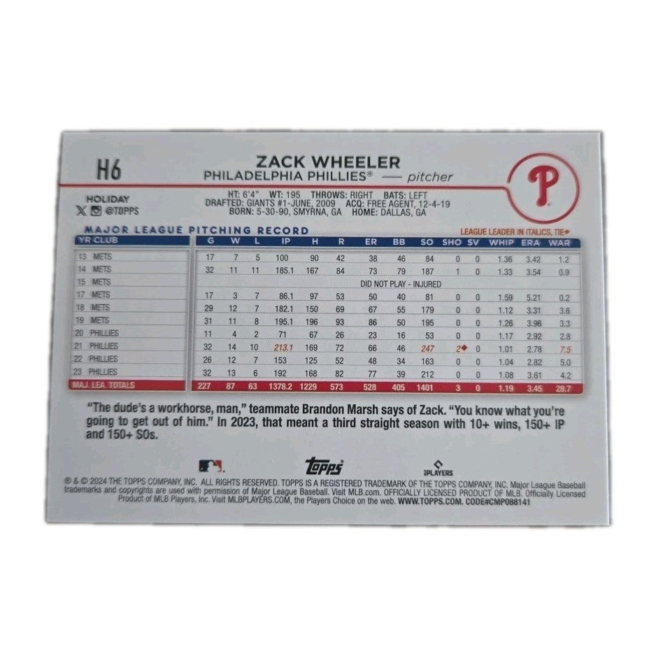 2024 Topps Holiday - Zack Wheeler #H6 Silver Glitter